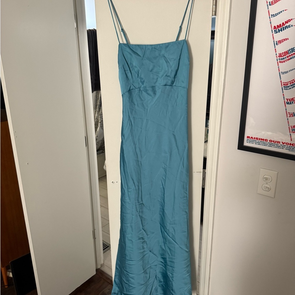 Elegant Blue Spaghetti Strap Dress